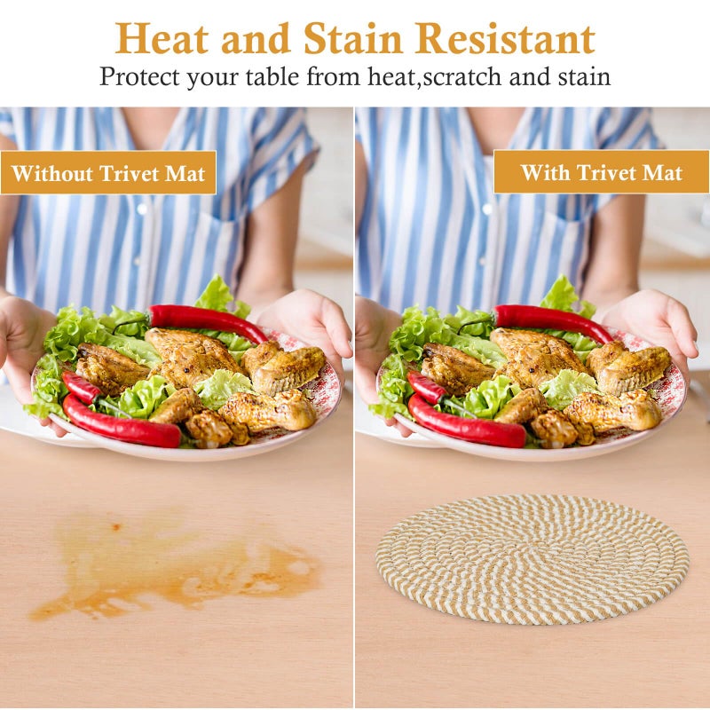 Billbotk 8"" Trivets for Hot Dishes, Hot pots and Pans, 6 Heat Resistant Hot Pads, Pot Holders for Kitchen, Hot Plate Mats for Table, Kitchen Decor for Counter, Home Essentials, Farmhouse(Boho) - Image 5